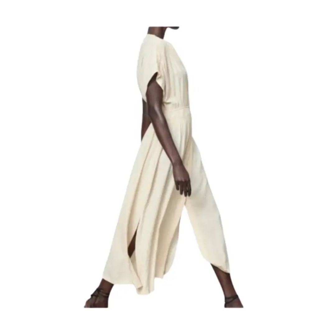 NWT Zara Wrinkle Look Rustic Dress Color Ecru in Size XS - Picture 3 of 5